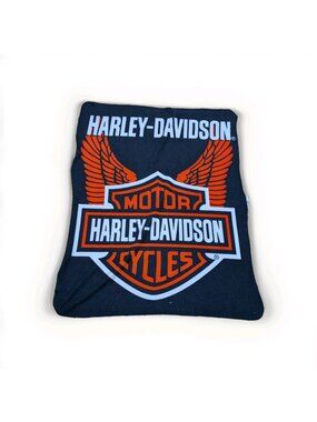 Y2K / Vintage Harley Davidson Fleece Throw Blanket Moto Black / Orange Racing **